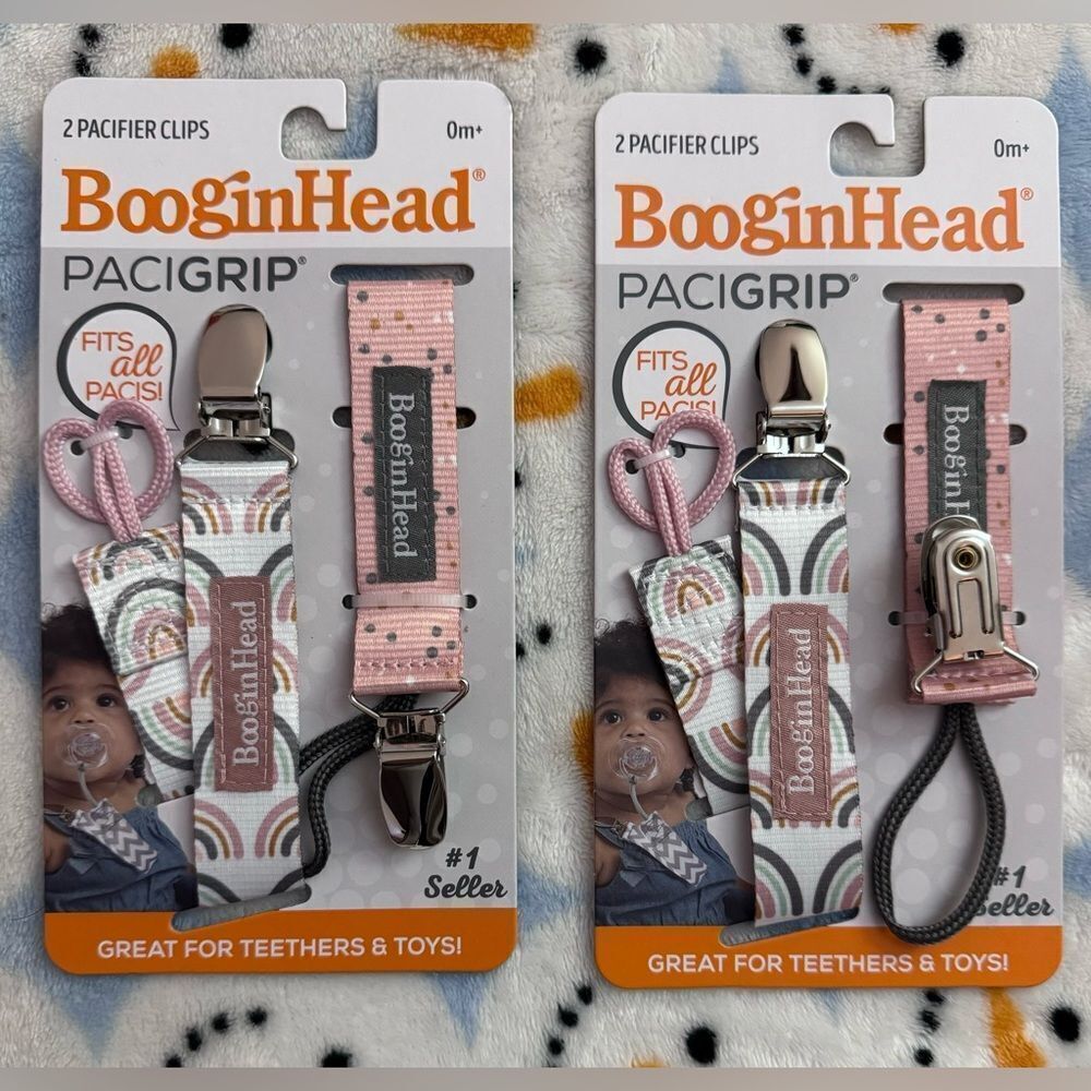BooginHead 2~2pk PaciGrip Pacifier Clip Pink and Gray- New